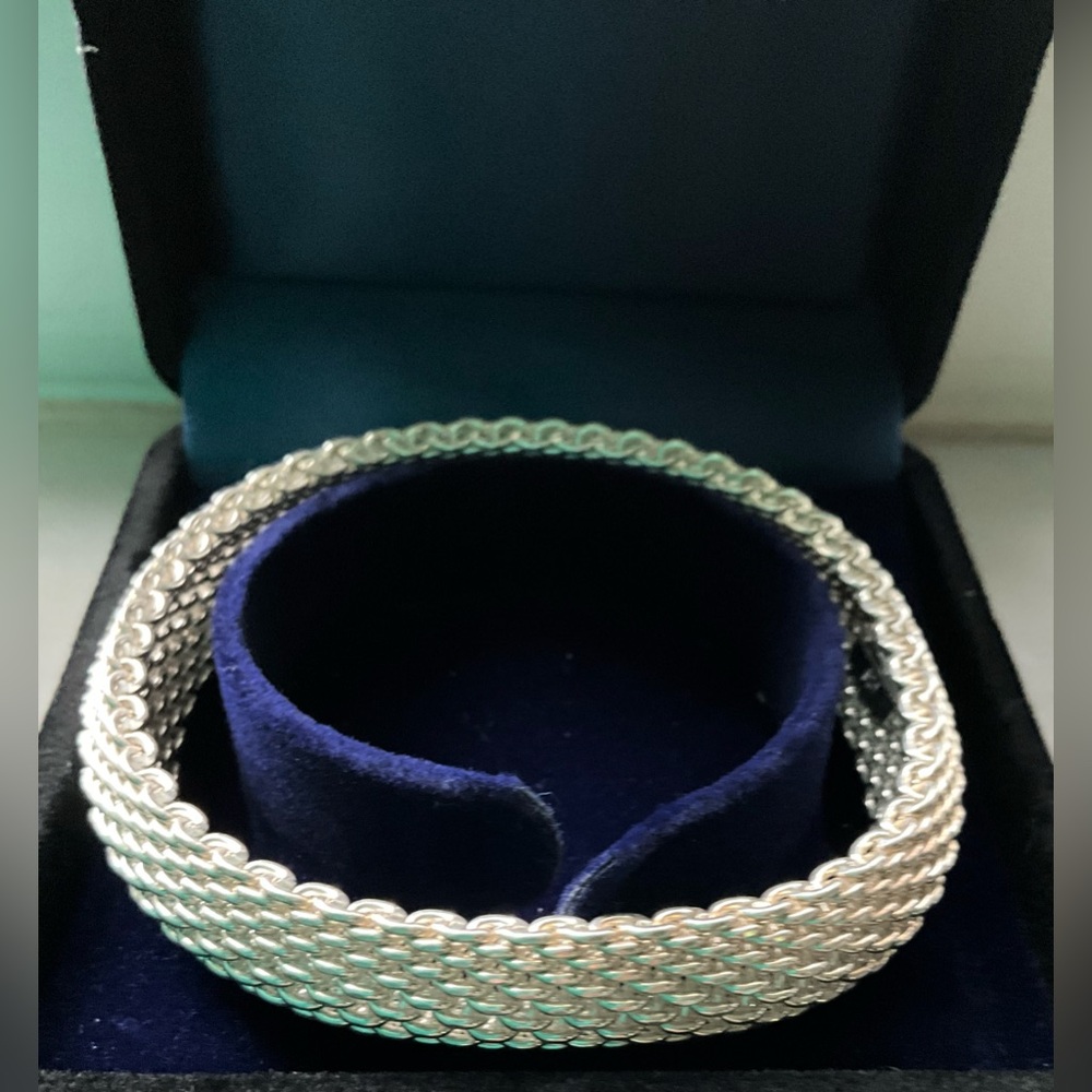 Authentic Tiffany & Co .925 Silver Somerset Mesh Bracelet Velvet Gift Box 59.5g - Picture 9 of 9